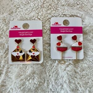 Valentine's Day Women's Heart Earrings Set Red and Gold